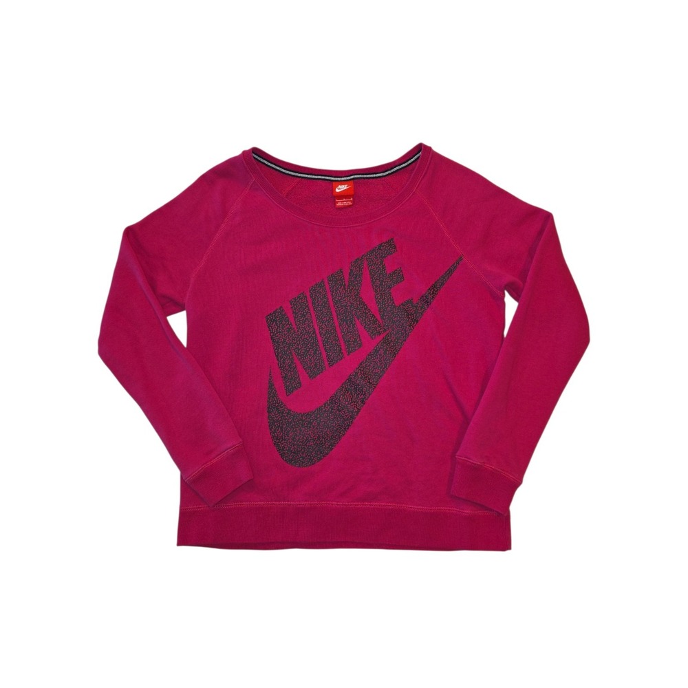 Nike Crewneck Sweatshirt Large Fuscia Black Spellout Swoosh Raglan Y2K